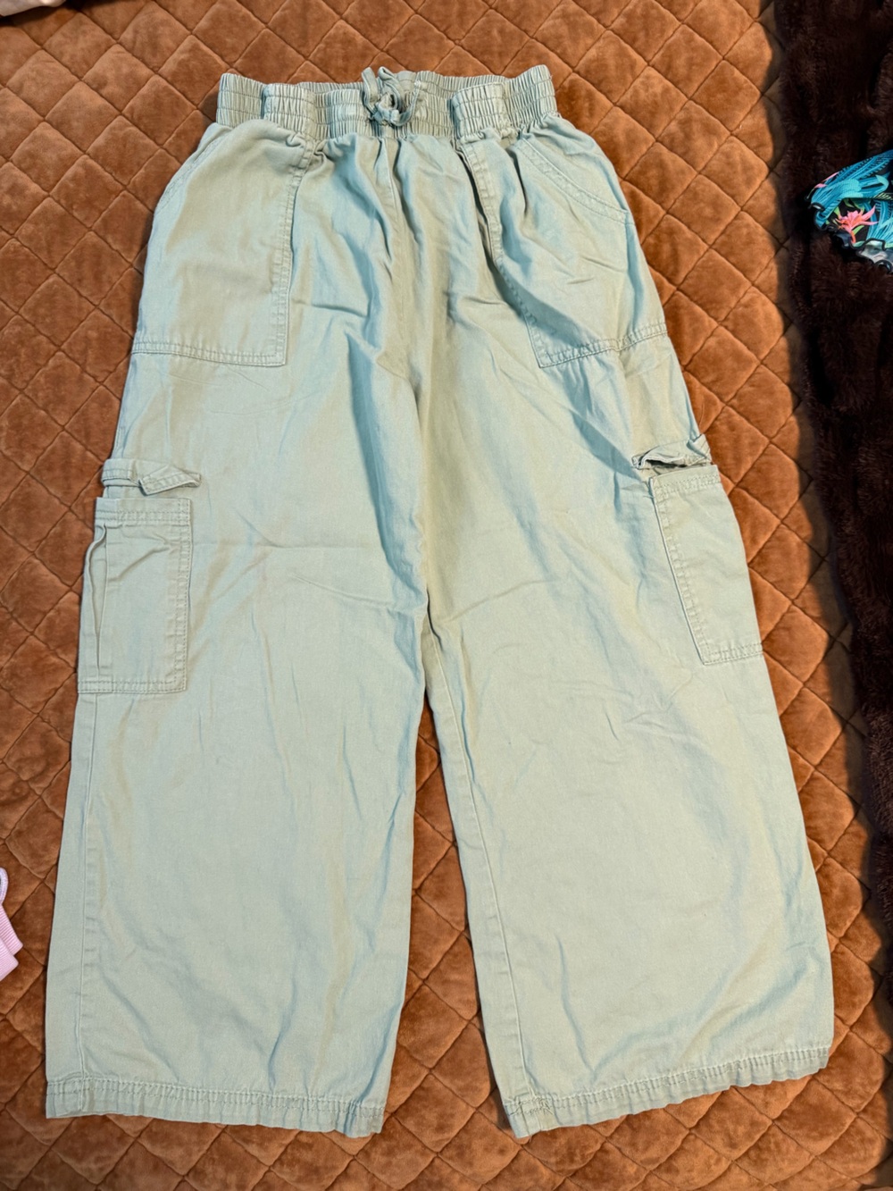 Girls green Cargo Pants with Elastic Waist